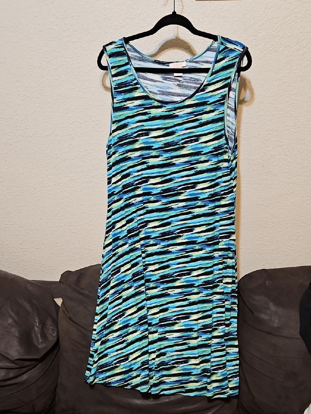 Sleeveless Aqua Striped Midi Dress